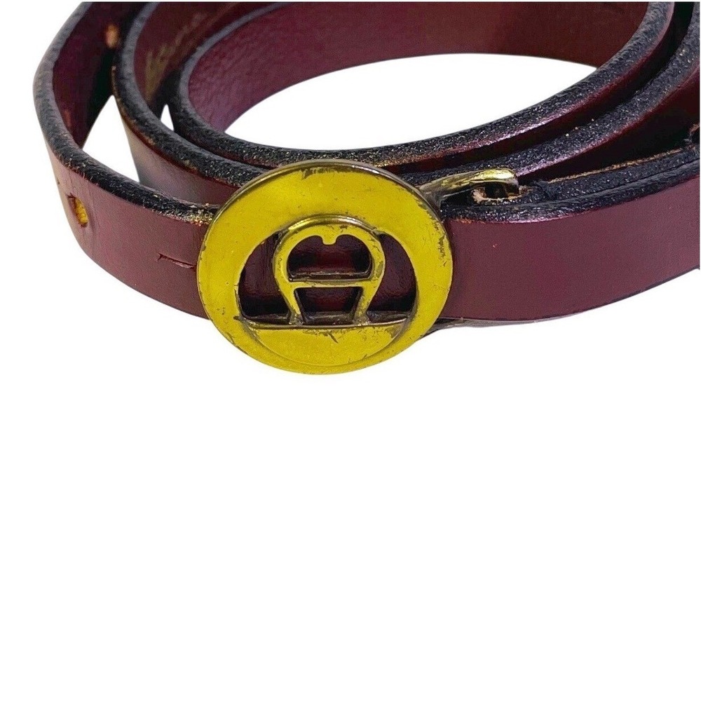 Etienne Aigner Western Leather Belt Womens XS 26-29 in Horseshoe Burgundy